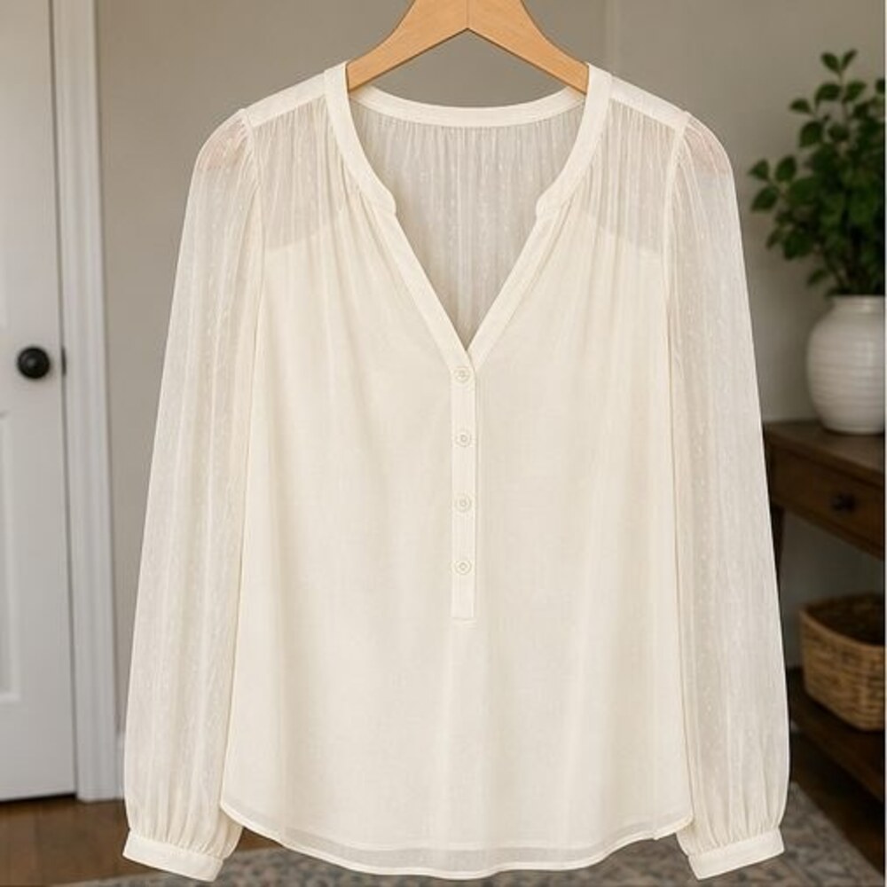 Cream V Neck Top